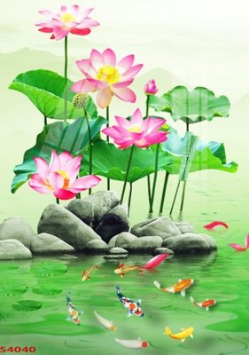 Tải file Tranh hoa sen cá cửu ngư quần hội S4040 (gốc) in tranh tráng gương