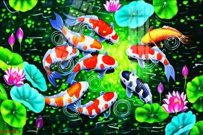 File gốc Tranh hoa sen cá cửu ngư quần hội S4043 (in mica) làm bảng hiệu