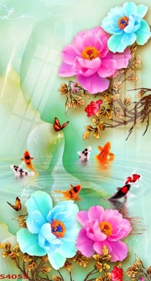 File tranh Tranh hoa sen cá cửu ngư quần hội S4055 (ảnh gốc) sắc nét hoàn hảo