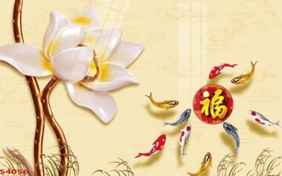 Download file Tranh hoa sen cá cửu ngư quần hội S4056 (gốc) in mica ốp bếp