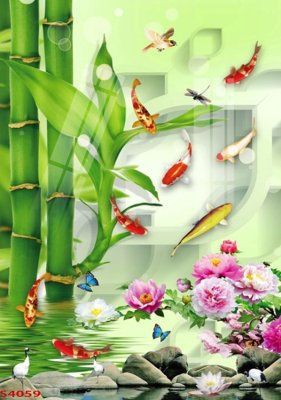 File gốc Tranh hoa sen cá cửu ngư quần hội S4059 (dành cho trang trí nội thất)