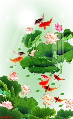Tải file Tranh hoa sen cá cửu ngư quần hội S4060 (ảnh gốc) in gạch 3D