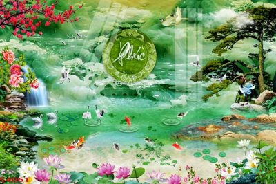 Tải file gốc Tranh hoa sen cá cửu ngư quần hội S4061 dùng cho in ấn