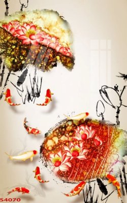 File gốc Tranh hoa sen cá cửu ngư quần hội S4070 (in 3D) cho trang trí