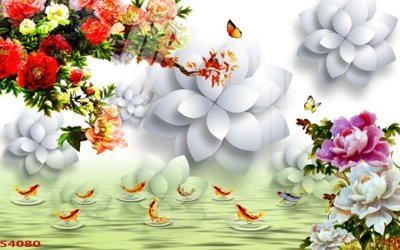 File in trần Tranh hoa sen cá cửu ngư quần hội S4080 (bản gốc) 5D