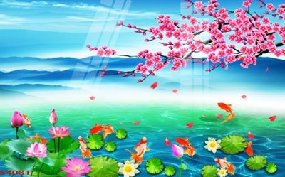 File tranh gốc Tranh hoa sen cá cửu ngư quần hội S4081 (sắc nét từng chi tiết)