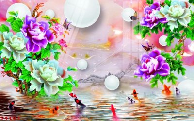 Tải file Tranh hoa sen cá cửu ngư quần hội S4101 (gốc) in ấn chất lượng