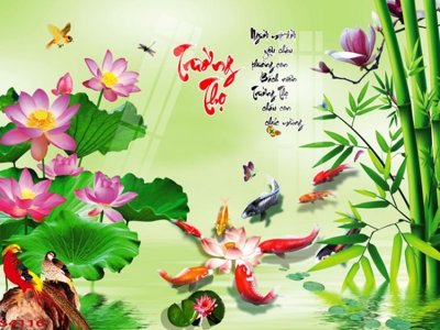 File ảnh Tranh hoa sen cá cửu ngư quần hội S4116 (gốc) in decal dán tường