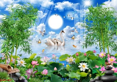 File tranh Tranh hoa sen cá cửu ngư quần hội S4147 (gốc) chủ đề thiên nhiên