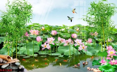 File tranh Tranh hoa sen cá cửu ngư quần hội S4149 (ảnh gốc) sắc nét hoàn hảo