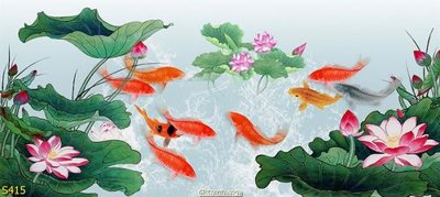 File gốc Tranh cửu ngư quần hội sen cá S415 (in mica) trang trí