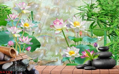 File gốc Tranh hoa sen cá cửu ngư quần hội S4151 (phong cách) châu Âu