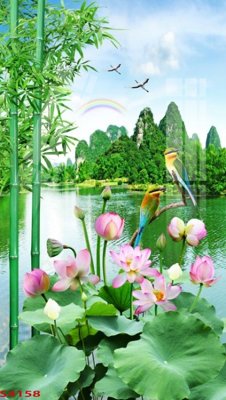 Mua file gốc Tranh hoa sen cá cửu ngư quần hội S4158 (in ấn) tại Filetranh.com