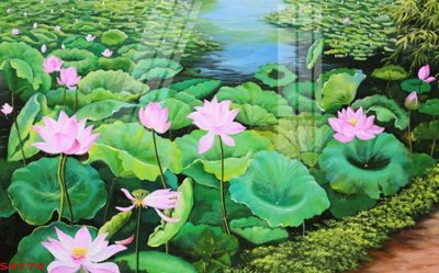 Tải file Tranh hoa sen cá cửu ngư quần hội S4174 (gốc) in tranh tráng gương