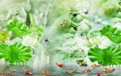 File ảnh Tranh hoa sen cá cửu ngư quần hội S4192 (gốc) trang trí khách sạn
