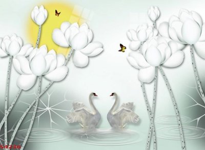 File gốc Tranh hoa sen cá cửu ngư quần hội S4236 (in lụa) tranh phong thủy