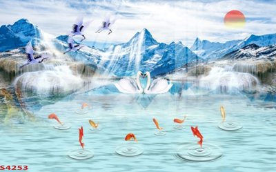 File ảnh Tranh hoa sen cá cửu ngư quần hội S4253 (gốc) cho trang trí nội thất