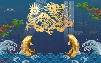 File gốc Tranh hoa sen cá cửu ngư quần hội S4261 (trang trí) phòng làm việc