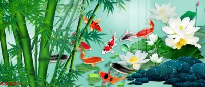 Tải file Tranh hoa sen cá cửu ngư quần hội S4295 (ảnh gốc) in gạch men