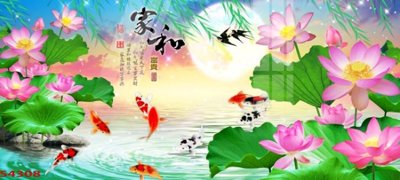 Tải file Tranh hoa sen cá cửu ngư quần hội S4308 (ảnh gốc) in tráng gương