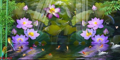 Tải file tranh Tranh hoa sen cá cửu ngư quần hội S4355 (gốc) tại Filetranh.com