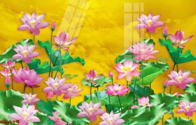 File tranh Tranh hoa sen cá cửu ngư quần hội S4414 (gốc) in trên kính