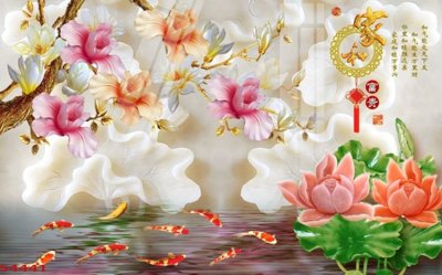 File tranh Tranh hoa sen cá cửu ngư quần hội S4441 (bản gốc) treo quán cafe