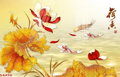 File PSD in ấn Tranh hoa sen cá cửu ngư quần hội S4456 (chất lượng cao)