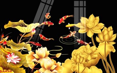 File gốc Tranh hoa sen cá cửu ngư quần hội S4458 (cho in UV) siêu nét