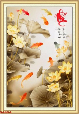 Tải file Tranh hoa sen cá cửu ngư quần hội S4494 (gốc) làm file thiết kế