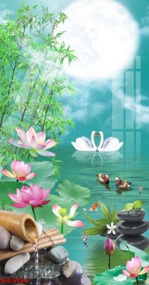 Download file Tranh hoa sen cá cửu ngư quần hội S4504 (chất lượng in ấn)