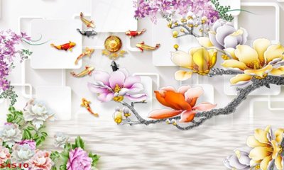 File gốc Tranh hoa sen cá cửu ngư quần hội S4510 (thiết kế) độc quyền