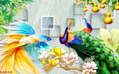 File gốc Tranh hoa sen cá cửu ngư quần hội S4514 (in ấn) màu sắc trung thực