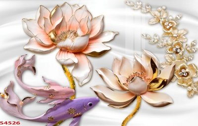 File gốc Tranh hoa sen cá cửu ngư quần hội S4526 (vector) cho in ấn