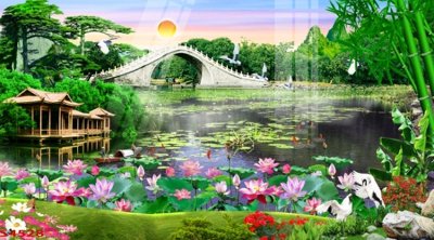 File tranh gốc Tranh hoa sen cá cửu ngư quần hội S4528 (bản quyền) độc đáo