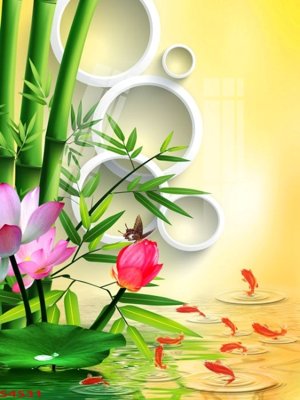 Tải file Tranh hoa sen cá cửu ngư quần hội S4531 (PSD) cho in tranh 3D