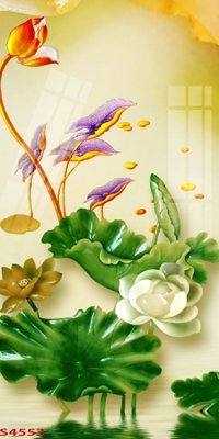 Tải file Tranh hoa sen cá cửu ngư quần hội S4553 (gốc) in tranh tráng gương