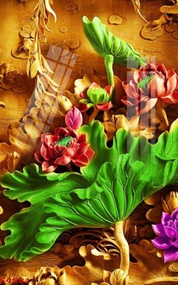 File in ấn cao cấp Tranh hoa sen cá cửu ngư quần hội S4581 (file gốc)