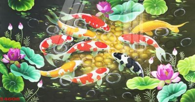 Tải file Tranh hoa sen cá cửu ngư quần hội S4606 (ảnh gốc) in tráng gương