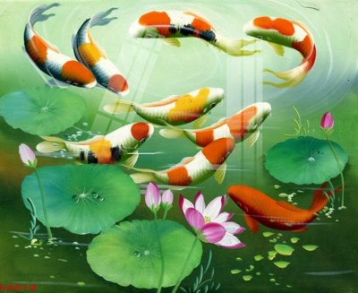 Download file gốc Tranh hoa sen cá cửu ngư quần hội S4614 (in mica) 3D