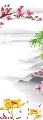 File gốc in tráng gương Tranh hoa sen cá cửu ngư quần hội S4623 chi tiết