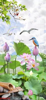 File PSD Tranh hoa sen cá cửu ngư quần hội S4625 (bản gốc) chất lượng nhất