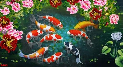 Tải file Tranh cửu ngư quần hội sen cá S463 (PSD) cho in ấn quảng cáo