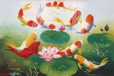 File tranh gốc PSD Tranh hoa sen cá cửu ngư quần hội S4630 còn nguyên layer