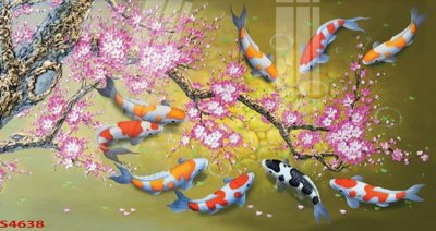 File PSD in ấn Tranh hoa sen cá cửu ngư quần hội S4638 (chất lượng cao)