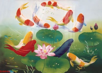 File PSD Tranh hoa sen cá cửu ngư quần hội S4646 (bản gốc) độ phân giải cao