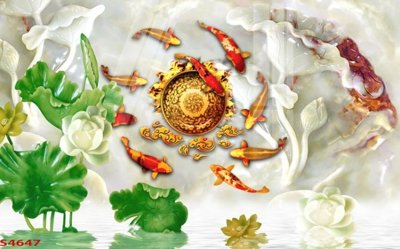 File gốc Tranh hoa sen cá cửu ngư quần hội S4647 (phong cách) châu Âu