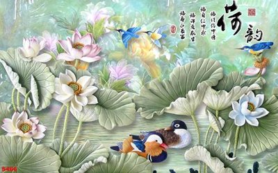 File in lụa Tranh cửu ngư quần hội sen cá S466 (tân cổ điển) Tranh cửu ngư quần hội sen cá S466