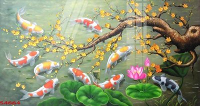 Mua file gốc Tranh hoa sen cá cửu ngư quần hội S4664 (chất lượng) tại Filetranh.com