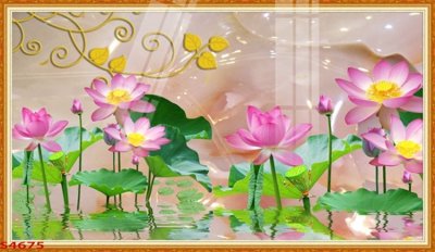 Tải file Tranh hoa sen cá cửu ngư quần hội S4675 (gốc) in ấn chất lượng